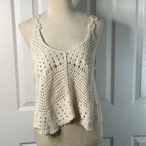 Rebellion Again -  Crop Top Crotchet Open Knit Bohemian Ivory Size L